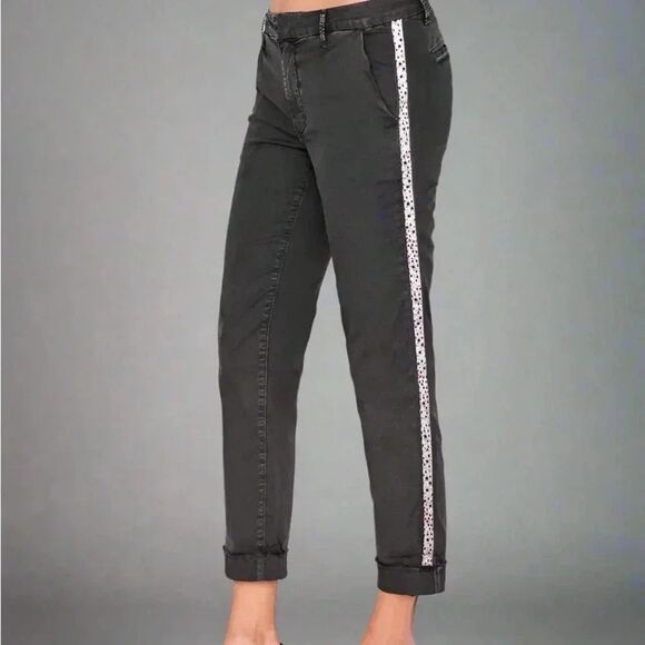 Sundry Stripe Roll-Up Chino Trousers Black Glitter Star Lining Size 27 NWT - Picture 2 of 7